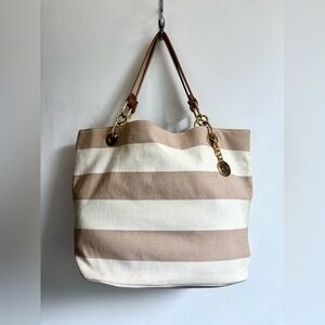 Tommy Hilfiger Striped Tan and Cream Tote Bag